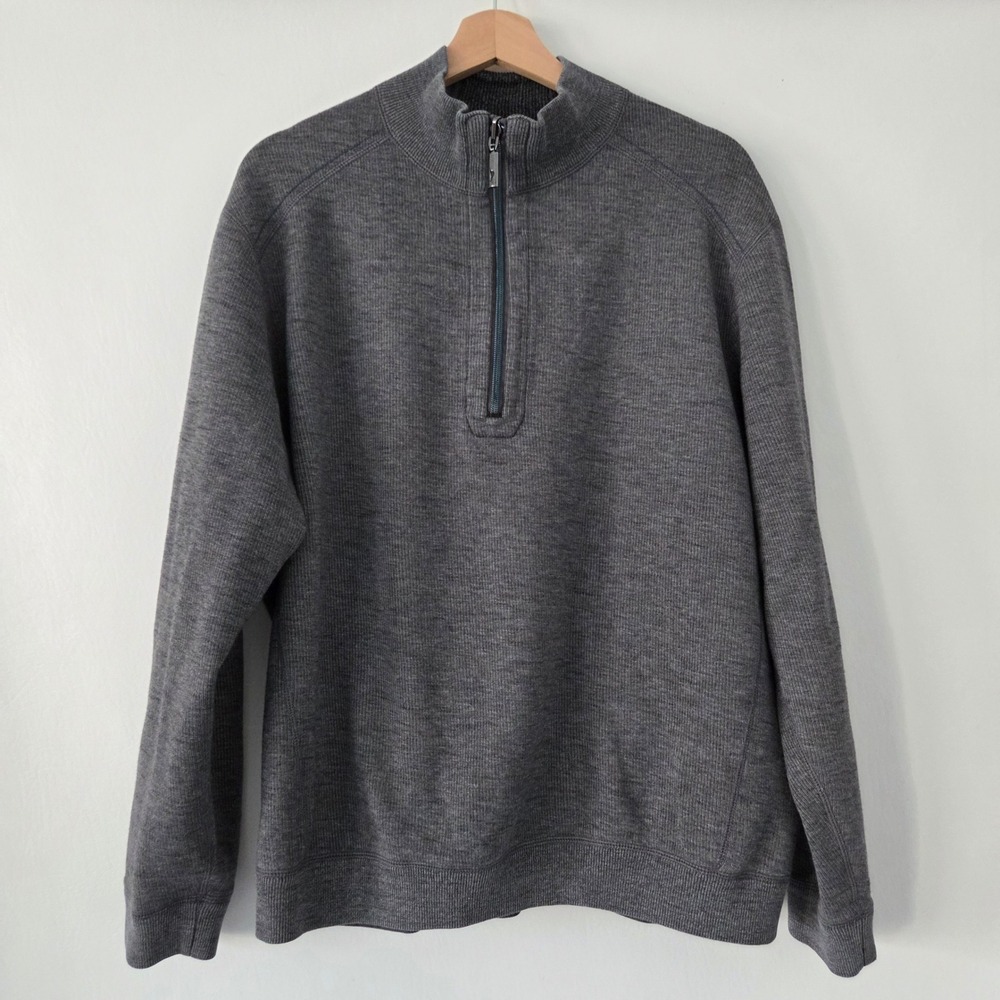 Tommy Bahama Mens Reversible Gray Quarter Zip Pullover Sweater Size Large‎